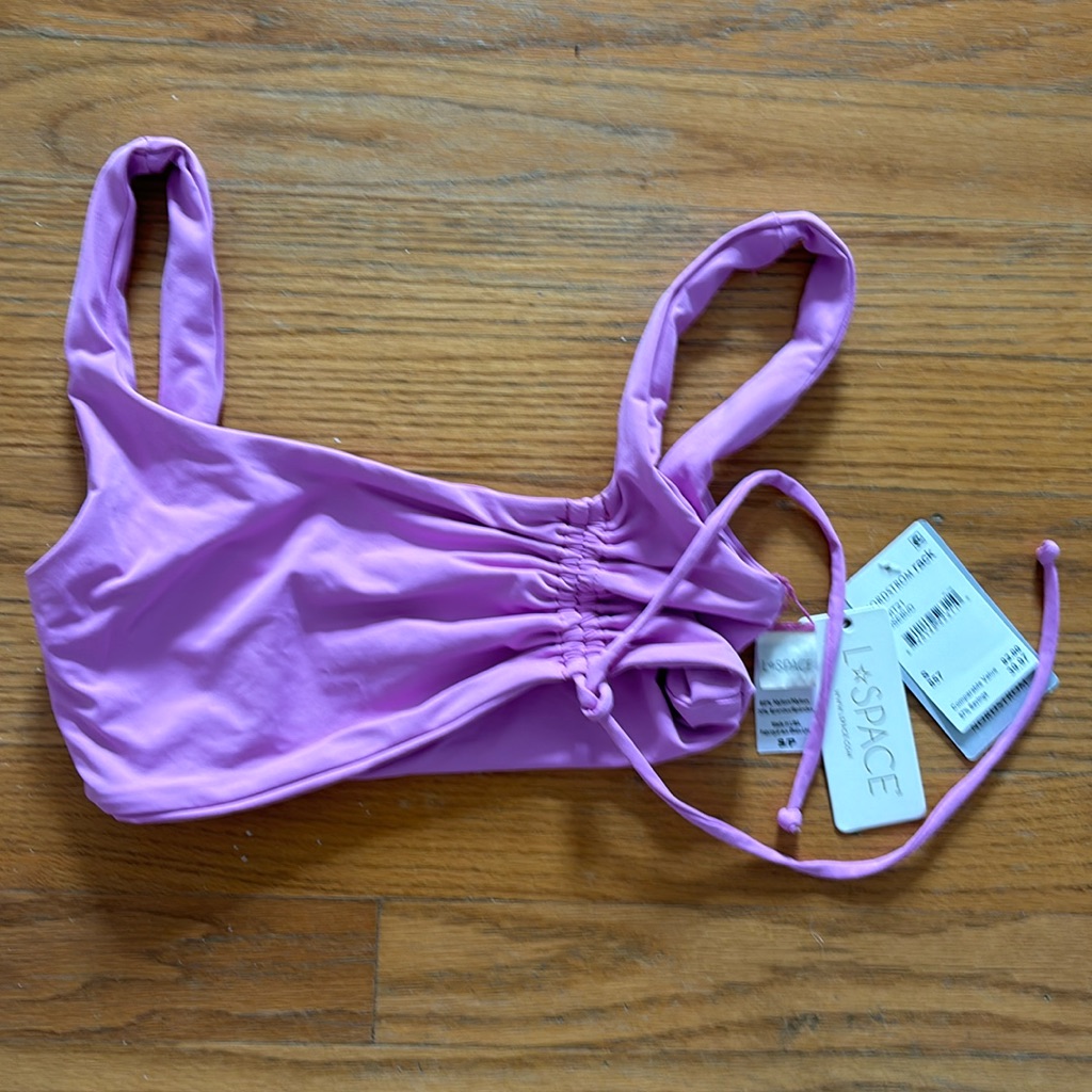 Nwt L*Space Light Purple Wilder Bralette Bikini Top Ruched Tie Front -Small